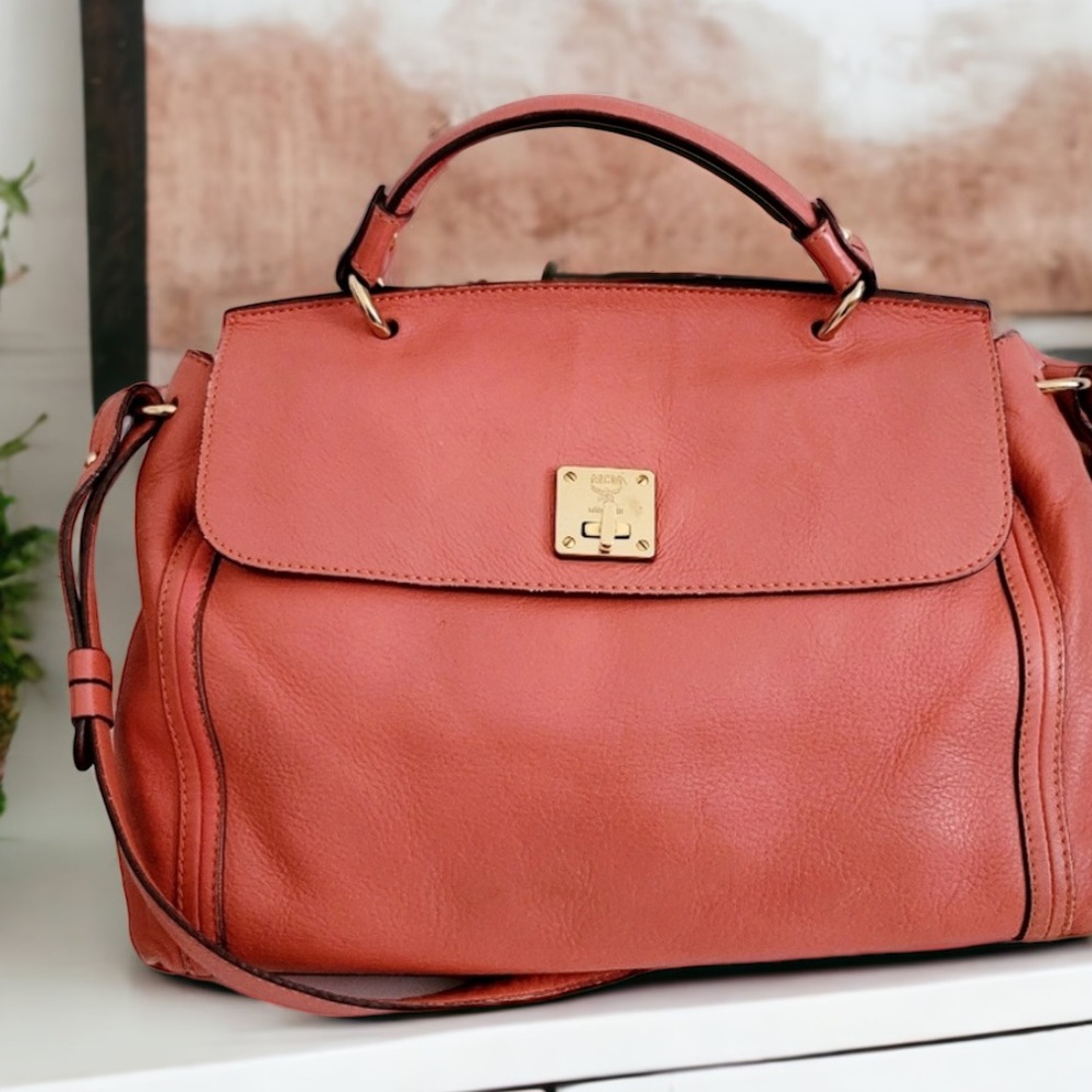 Vintage MCM leather burnt orange satchel bag well loved beauty